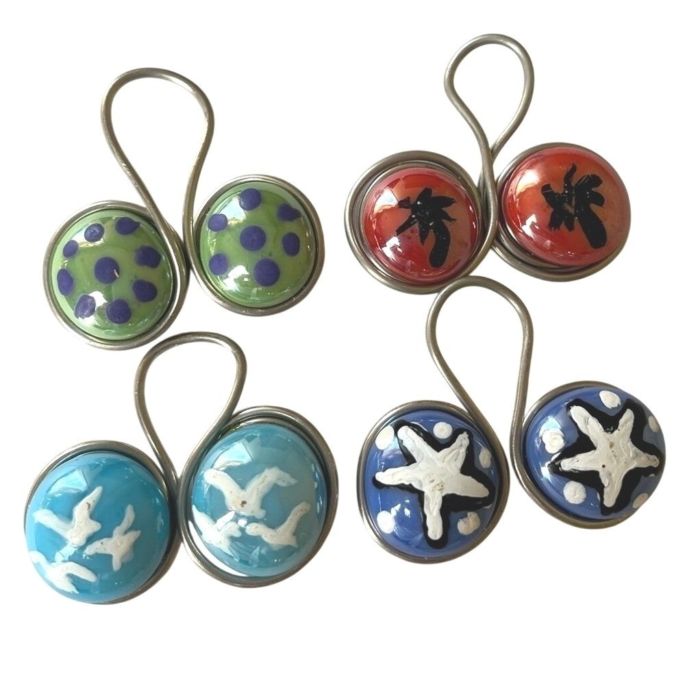 Handmade Wine Glass Markers Set of 4 Colorful Beach Birds Polka Dot Starfish